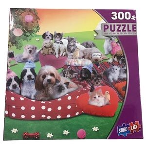 Dogs Cats Jigsaw Puzzle Sure Lox 300 Pieces Movie Night Screen Plaid Blanket